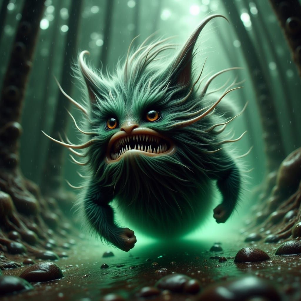 Ninja Cheshire Cat in Rainforest, Grunge Style