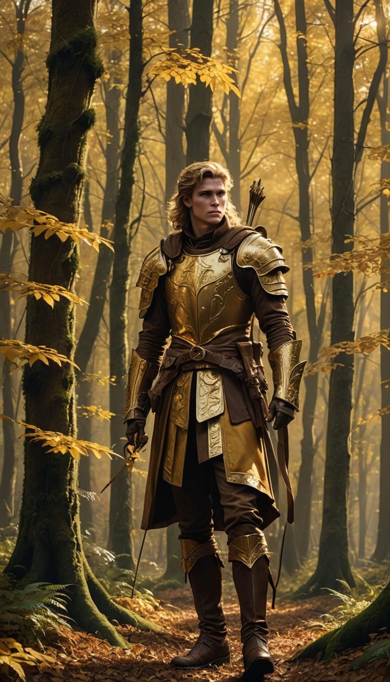 Autumnal Archer in Enchanted Forest, Michael Whelan Style