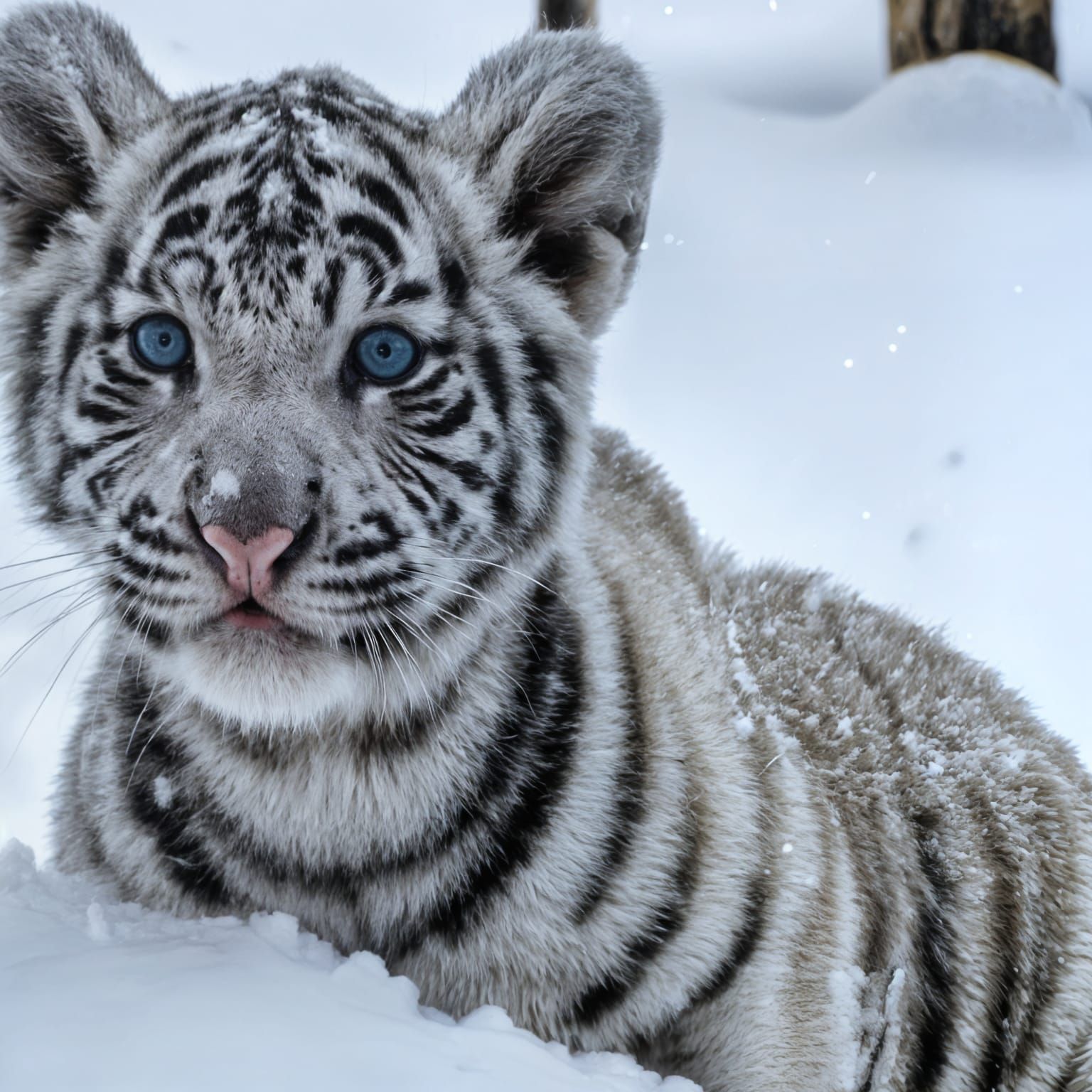 White Tiger Cub Playing in Snow