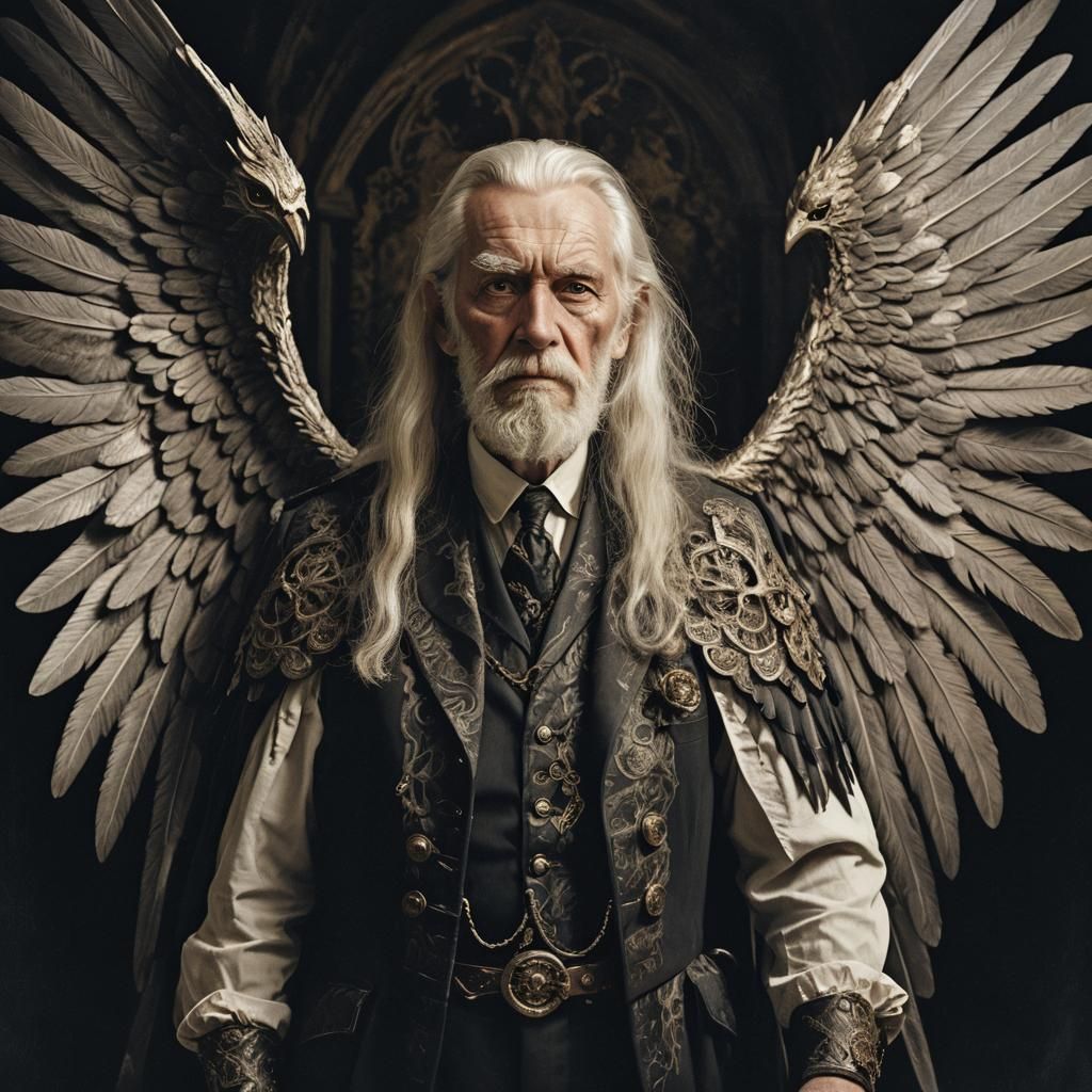 Victorian Gothic Portrait of Winged Elderly Man