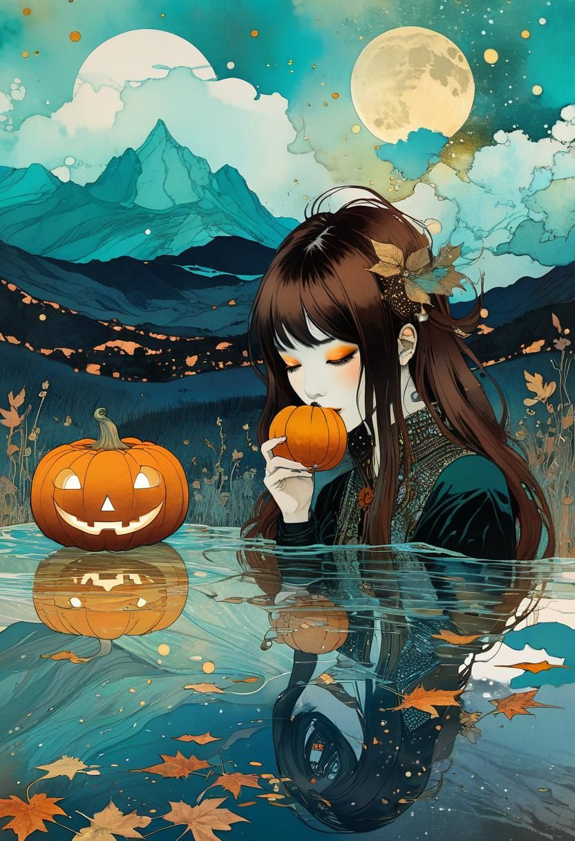 Whimsical Pumpkin Spice Alcohol-Ink Digital Collage