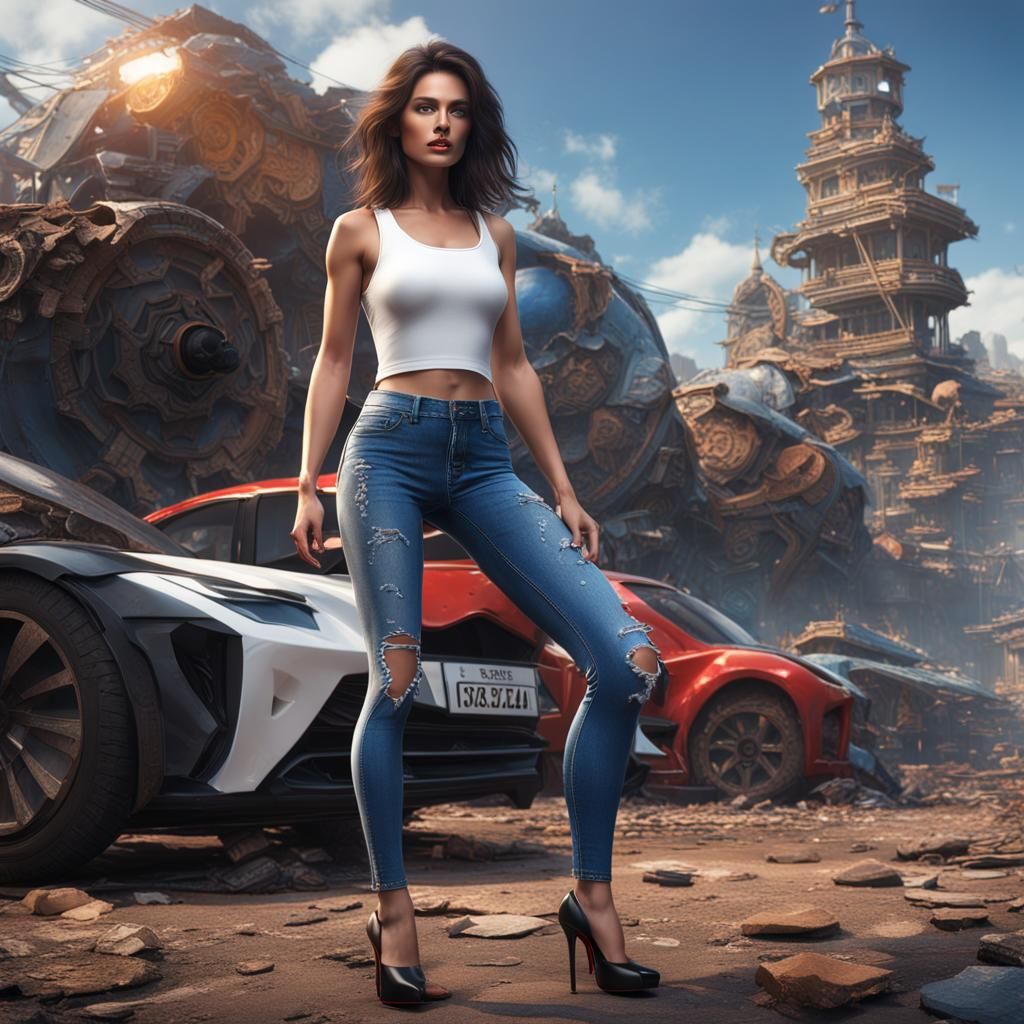 Brunette in White Top: Fantasy Concept Art
