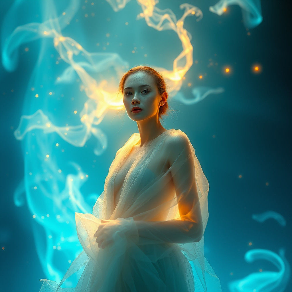 Ethereal Woman in Luminous Lifestream