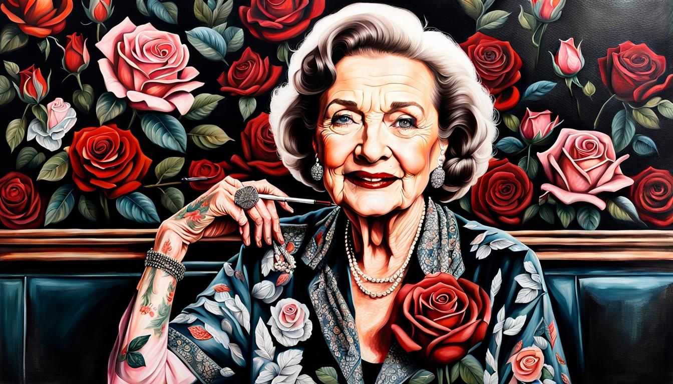 Betty White with Rose Tattoos: Oil on Canvas Portrait
