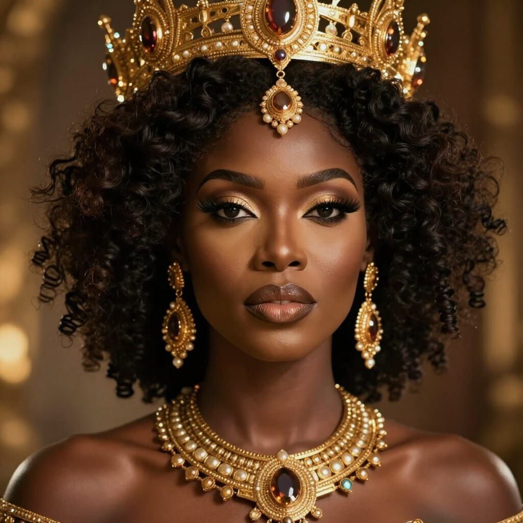 Regal African Queen in Fantasy Realism Style