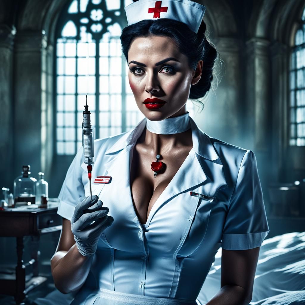 Beautiful Nurse Administering Sedative in Asylum