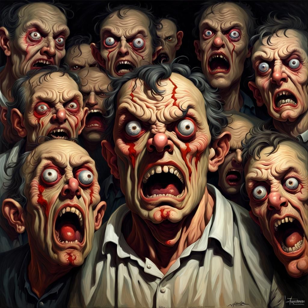 Sinister Oil Painting of Man Consumed by Madness