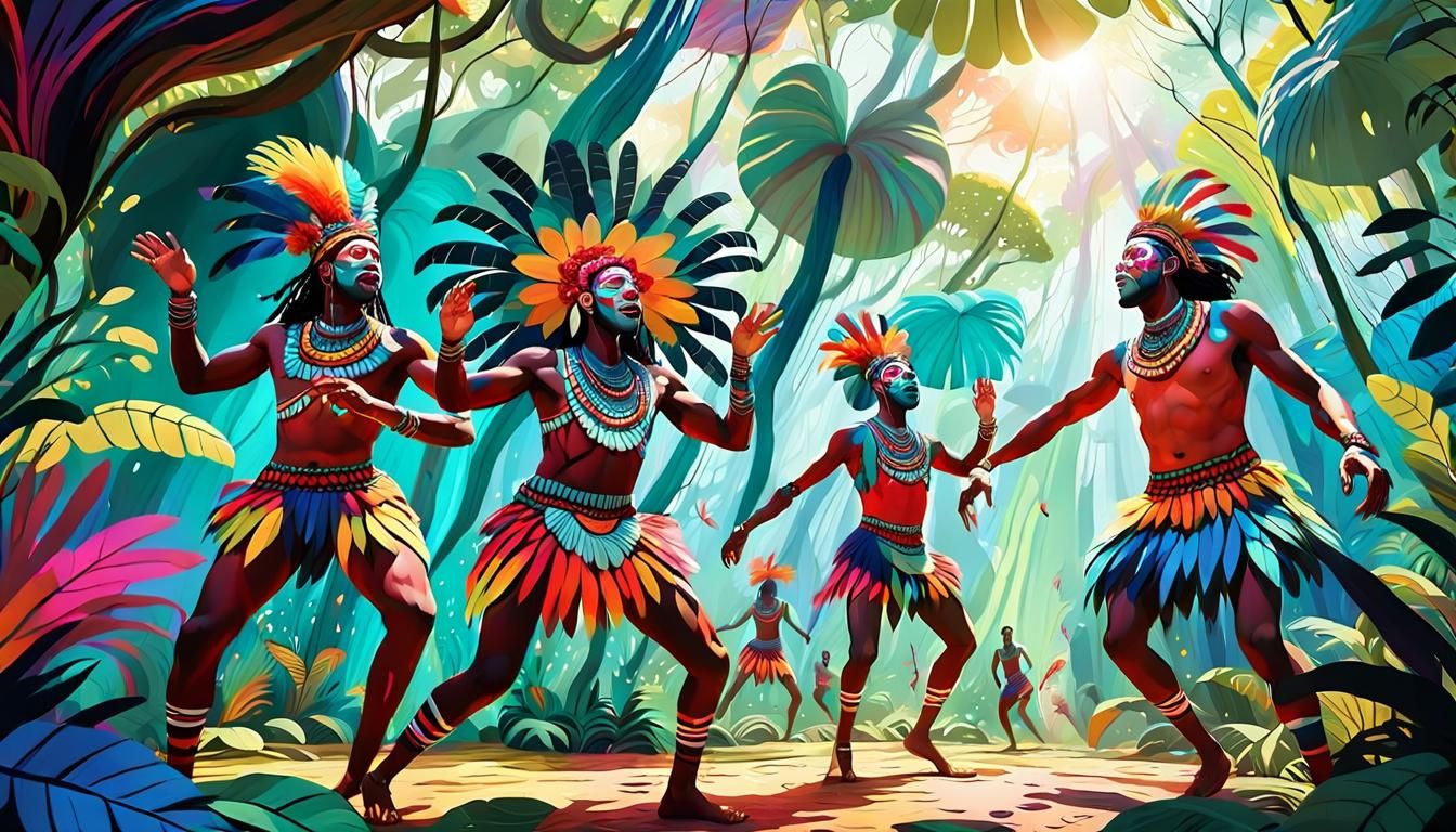 Comical Tribal Dance in Surreal Digital Art