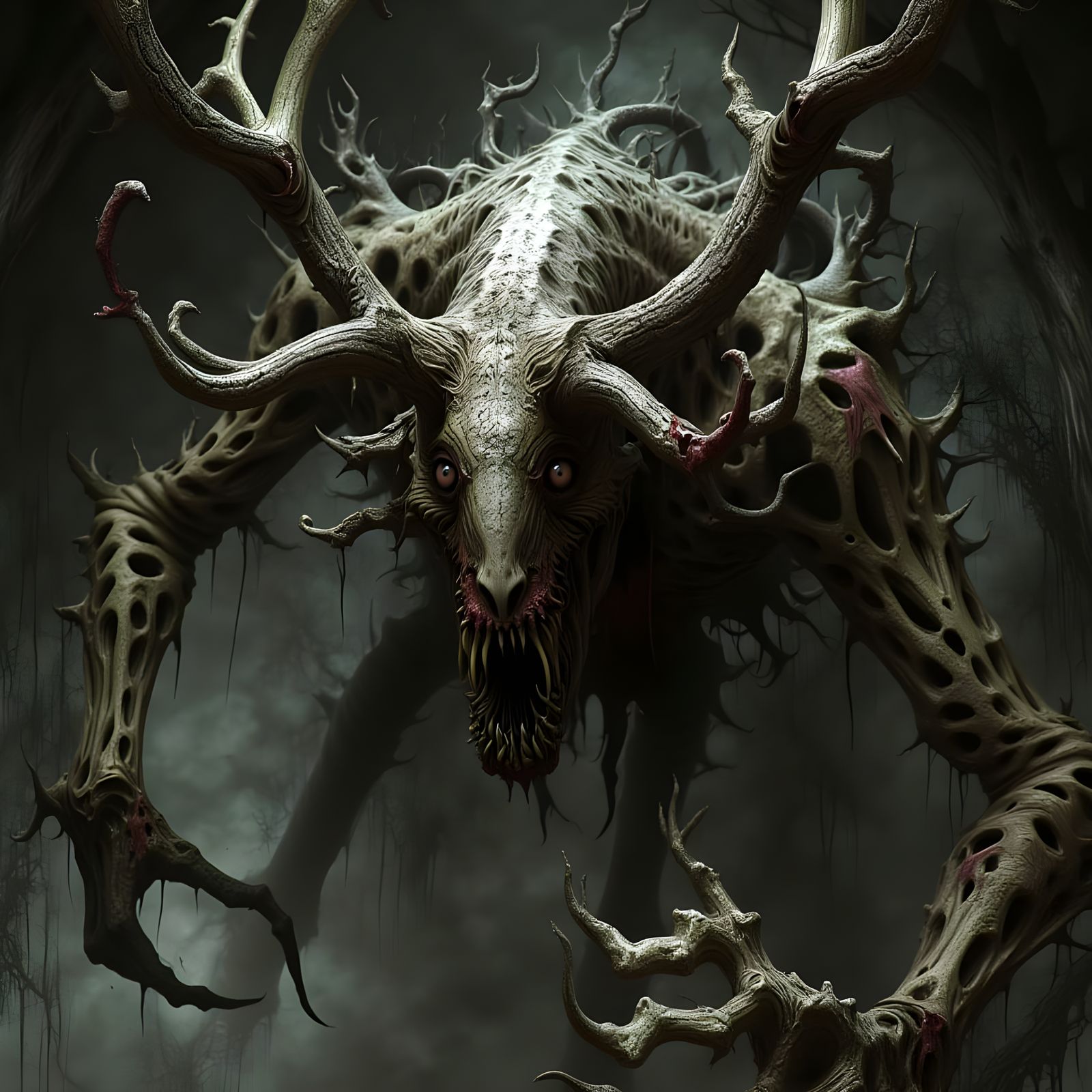 Horrifying Wendigo Bringing Famine in Dark Fantasy Style