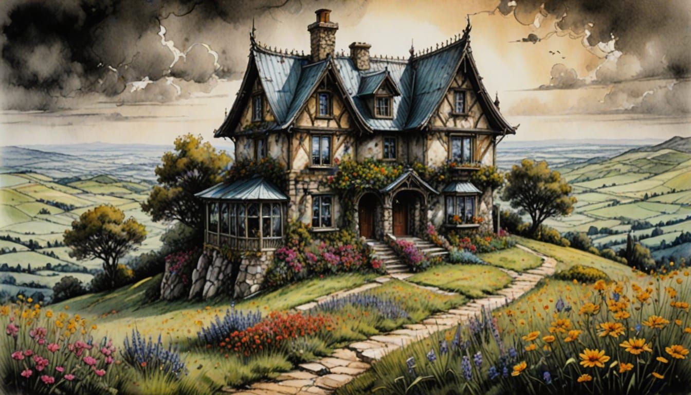 Ethereal Fantasy Landscape in Triadic Color