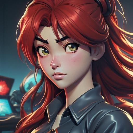 Anime Girl Gamer Close-Up in Cel-Shaded Style