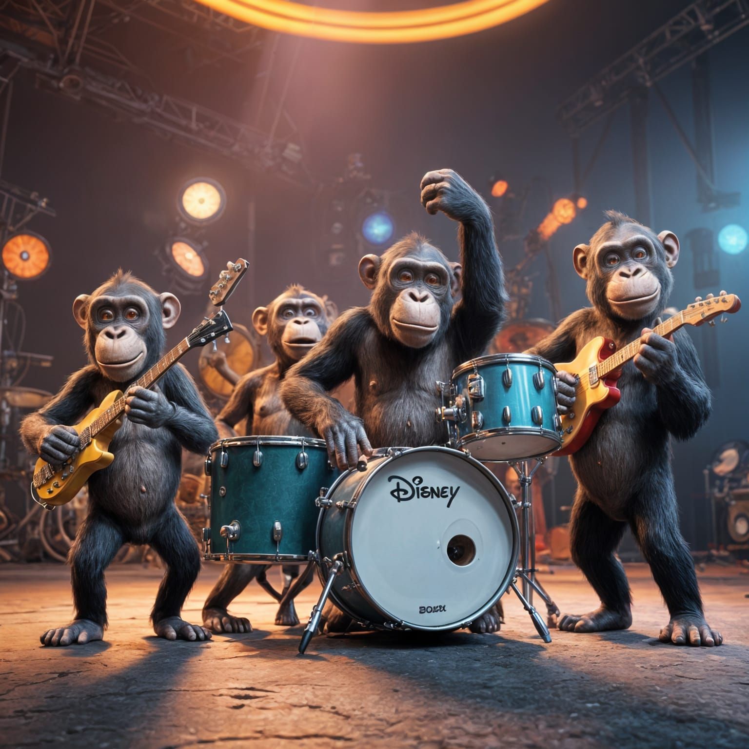 Chimpanzee Rock Band in 3D Digital Art