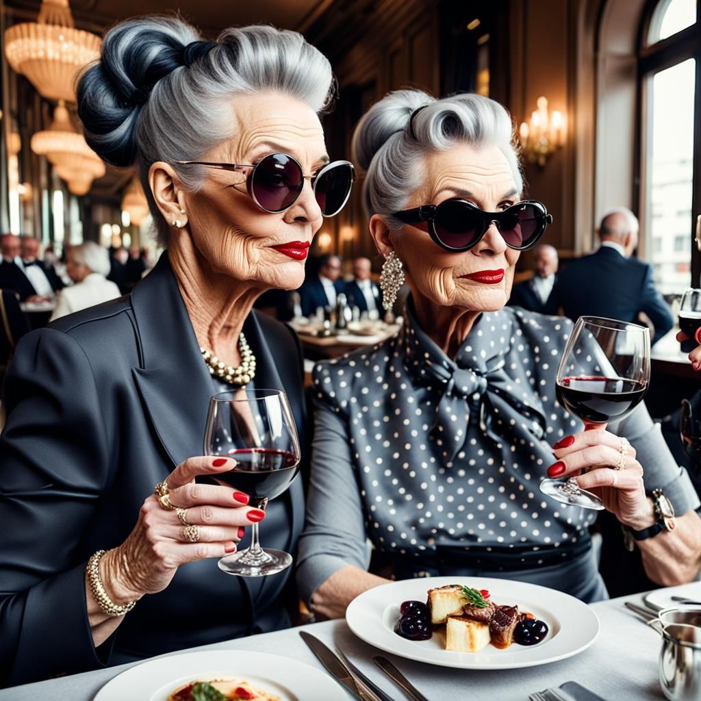 Stylish Women Enjoying Wine in Restaurant