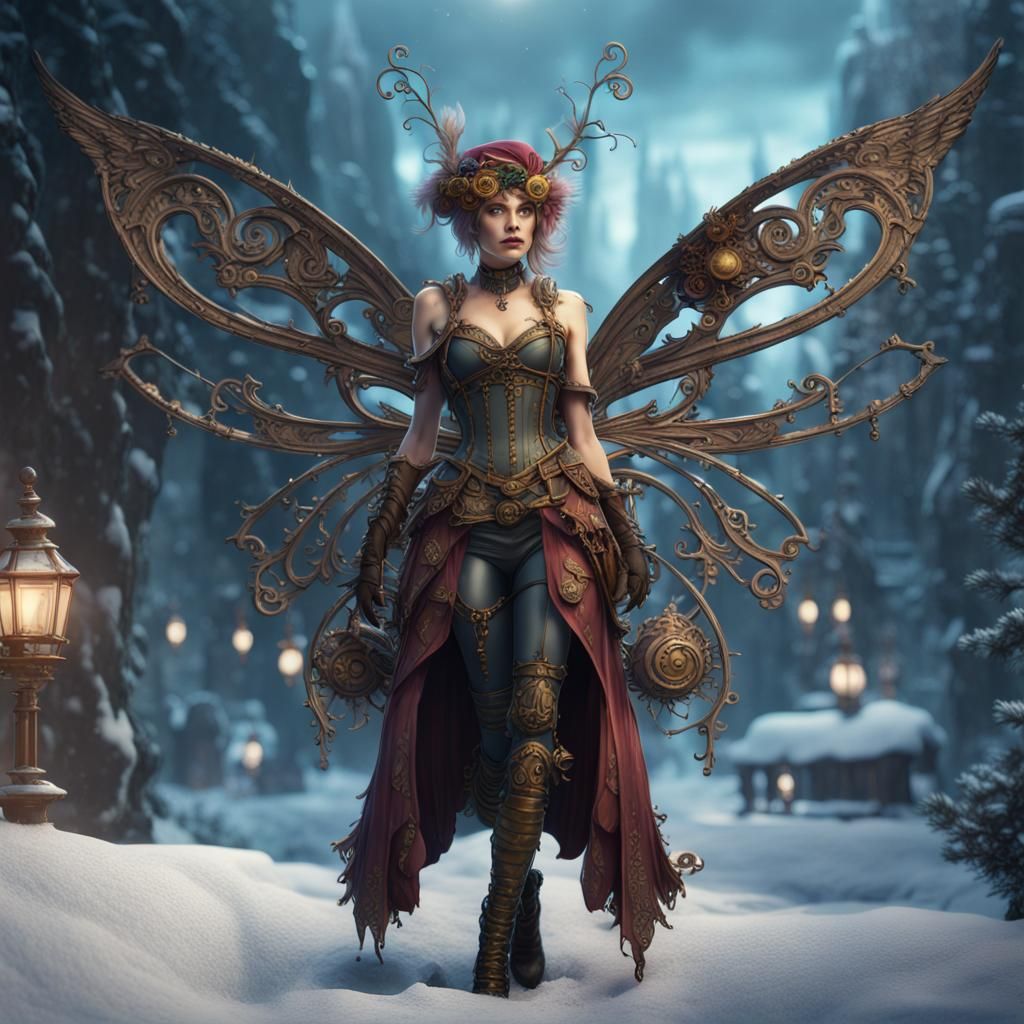 Steampunk Winter Fairy: Detailed Fantasy Concept Art