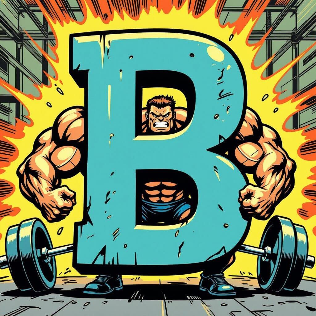 Muscular Letter B Lifts Weights in Graphic Novel Style