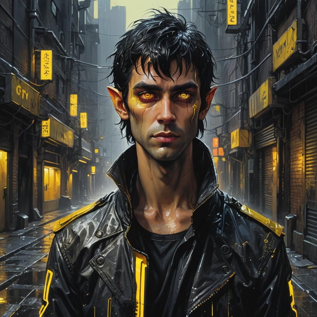 Cyberpunk Elf in Dystopian Sci-Fi Alleyway