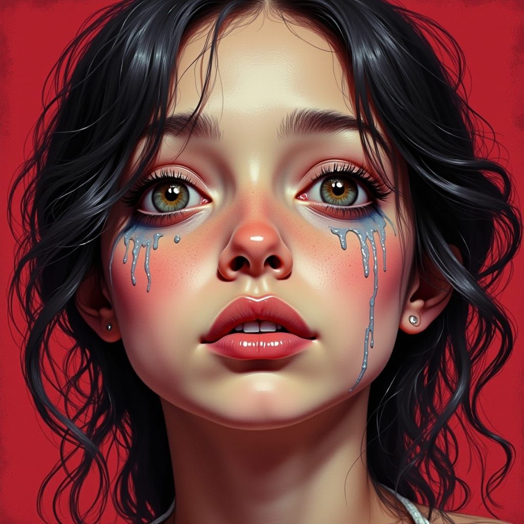 Resilient Woman Crying with Vibrant Colors
