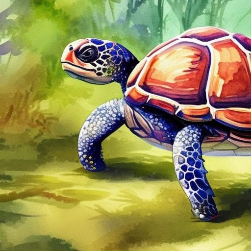 Turtle in Gouache and Watercolor Style