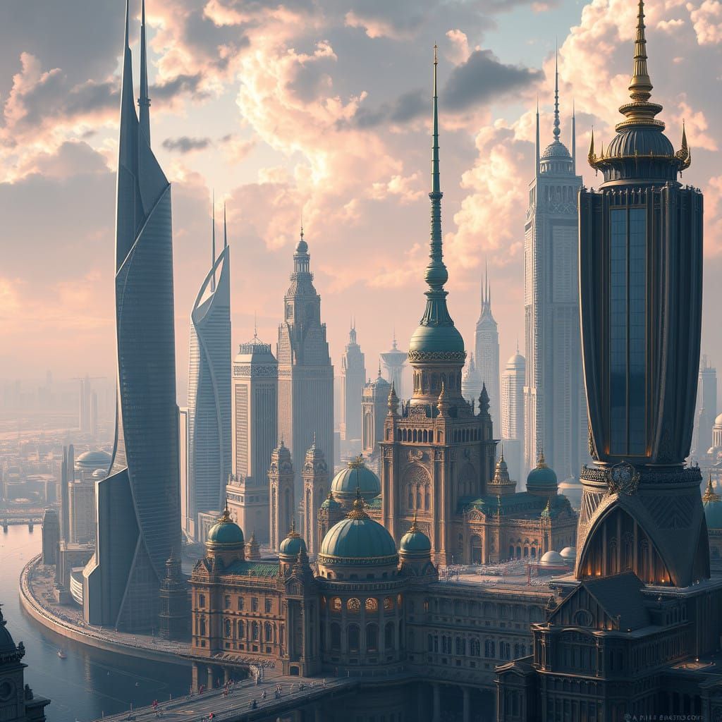 Ethereal Slavic Metropolis in Cyberpunk Style