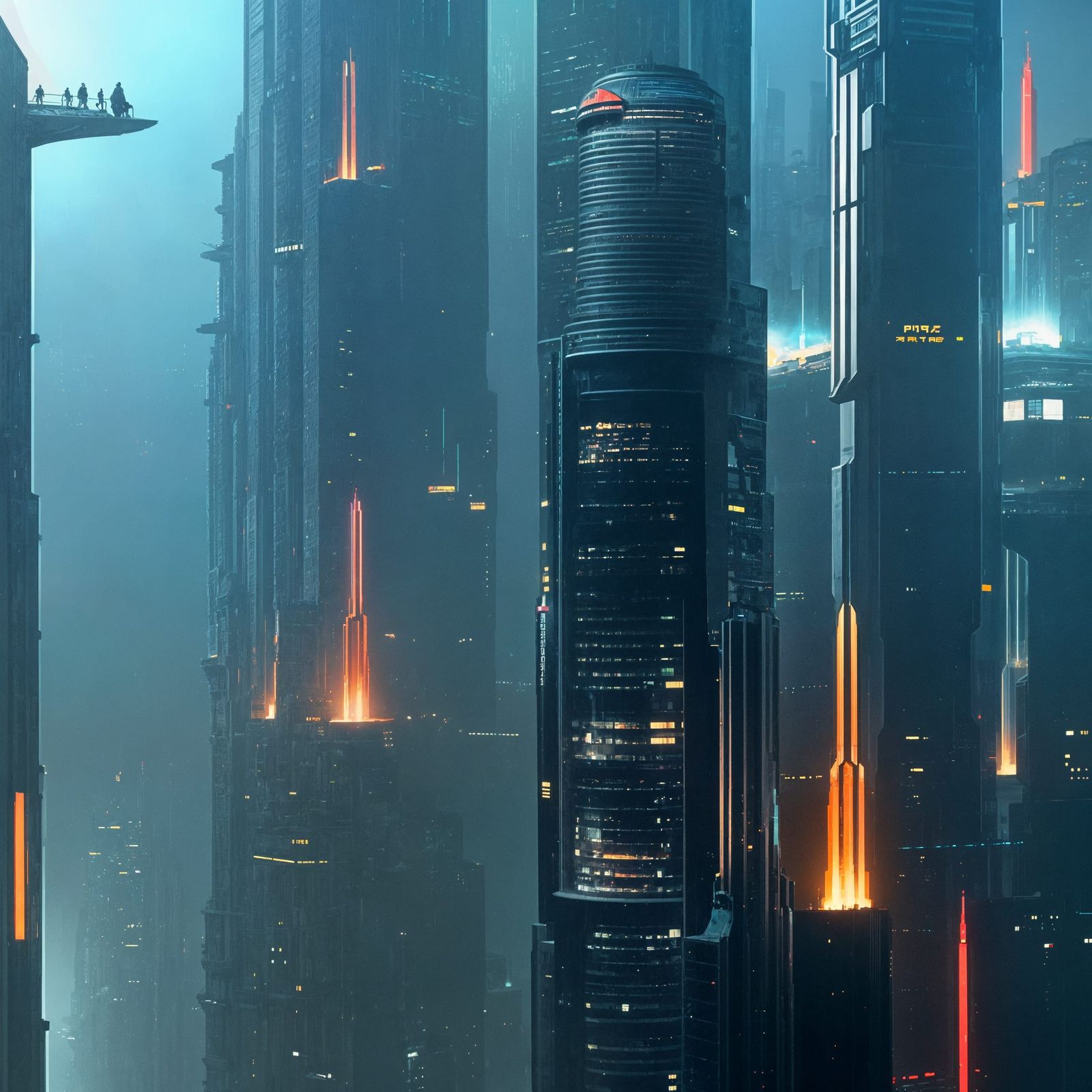 Futuristic Cityscape at Night in Cyberpunk Style