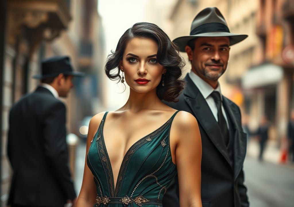 Glamorous Woman in Art Deco Gown, Vintage Hollywood Style