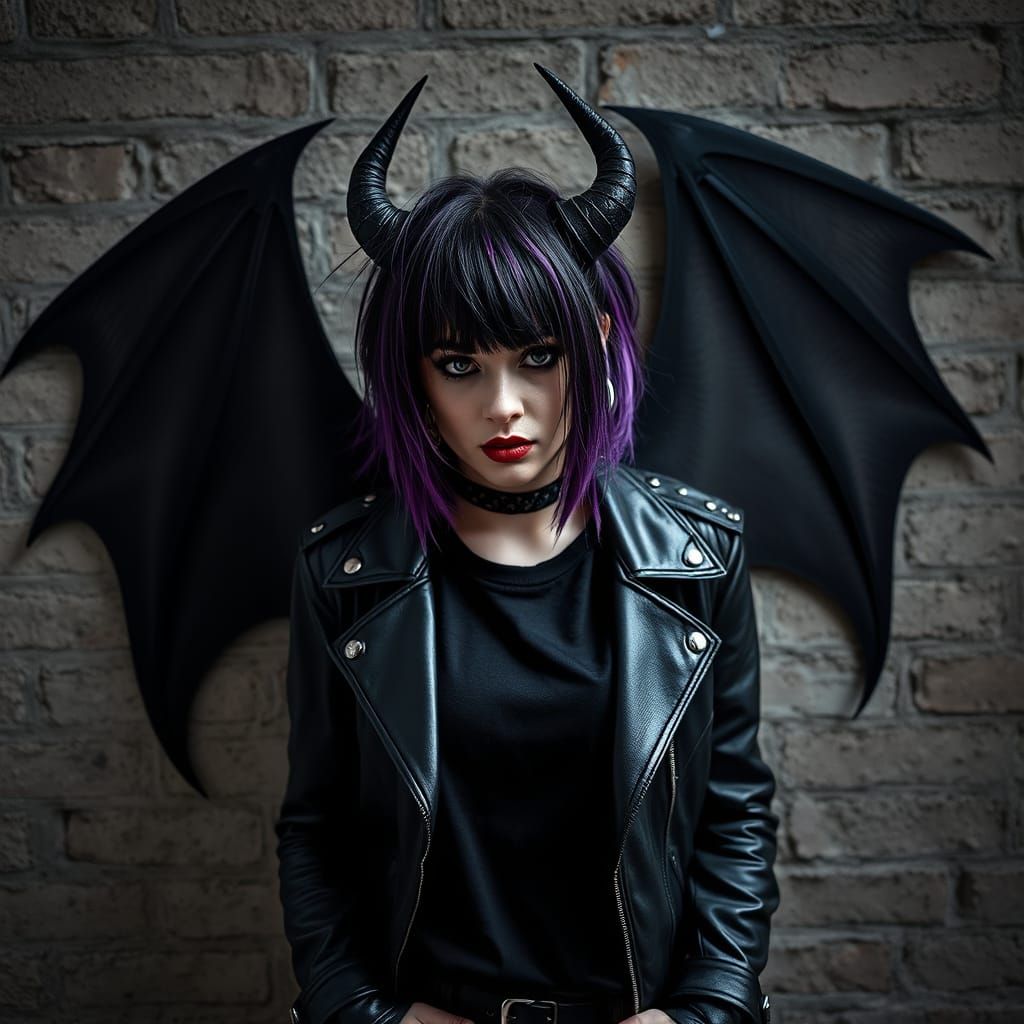 Cyberpunk Demoness Emerges from Dark Alleyway