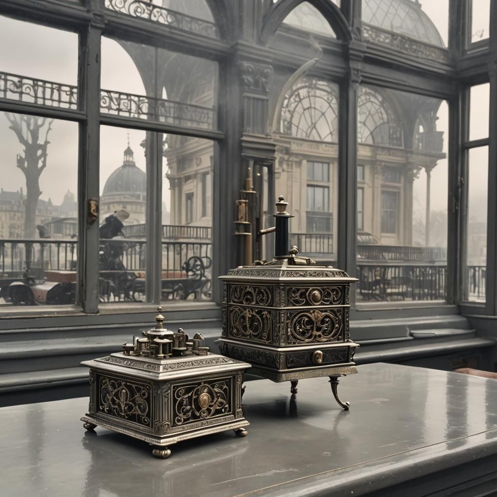 Antique Music Box in Bleak Paris Library