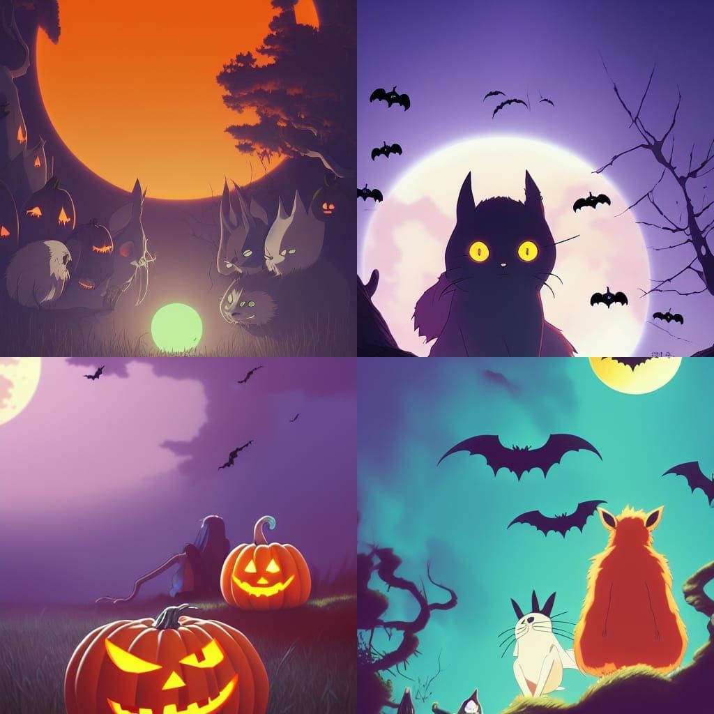 Halloween Animals in Studio Ghibli Anime Style