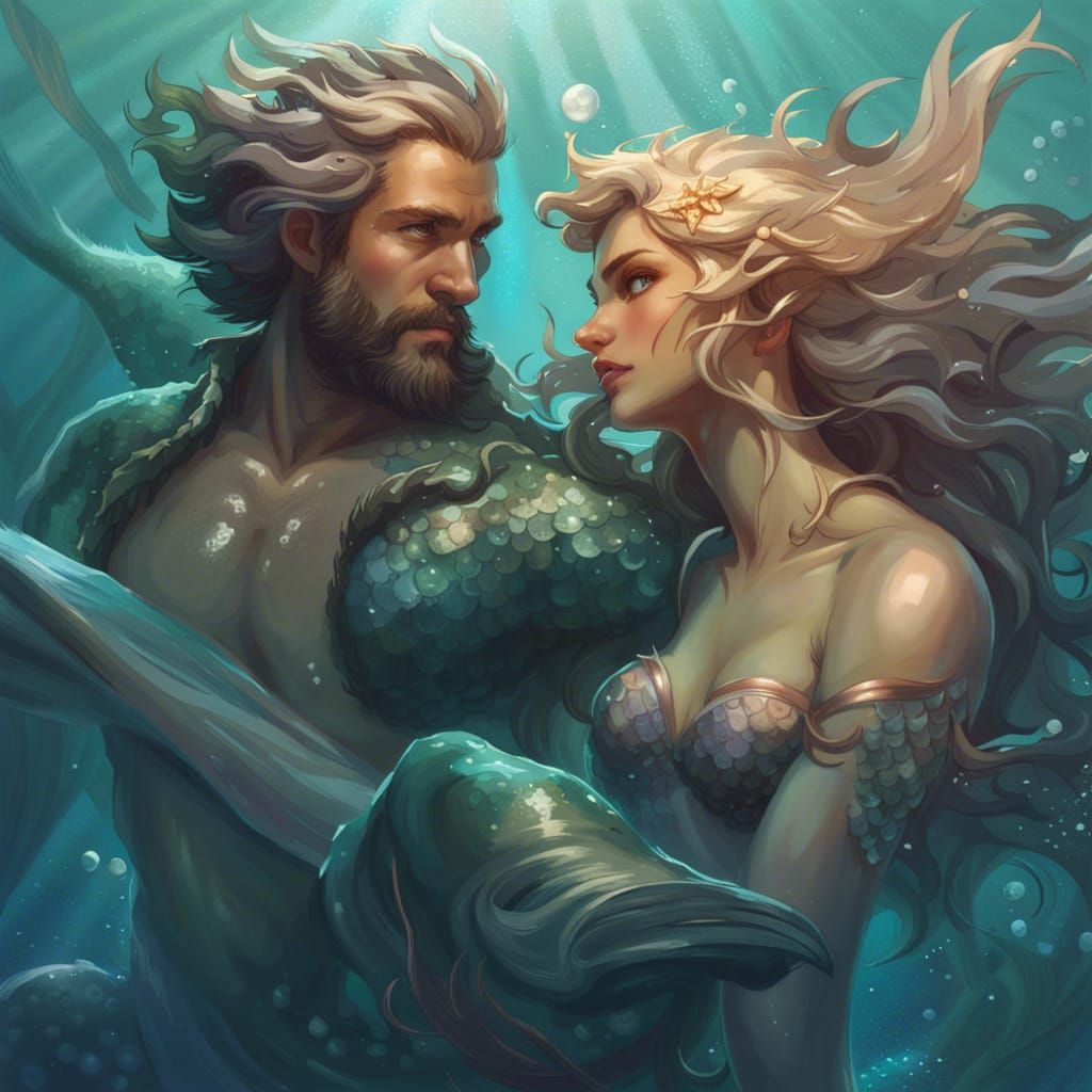 Mermaid and Merman: Hyperdetailed Ocean Portrait