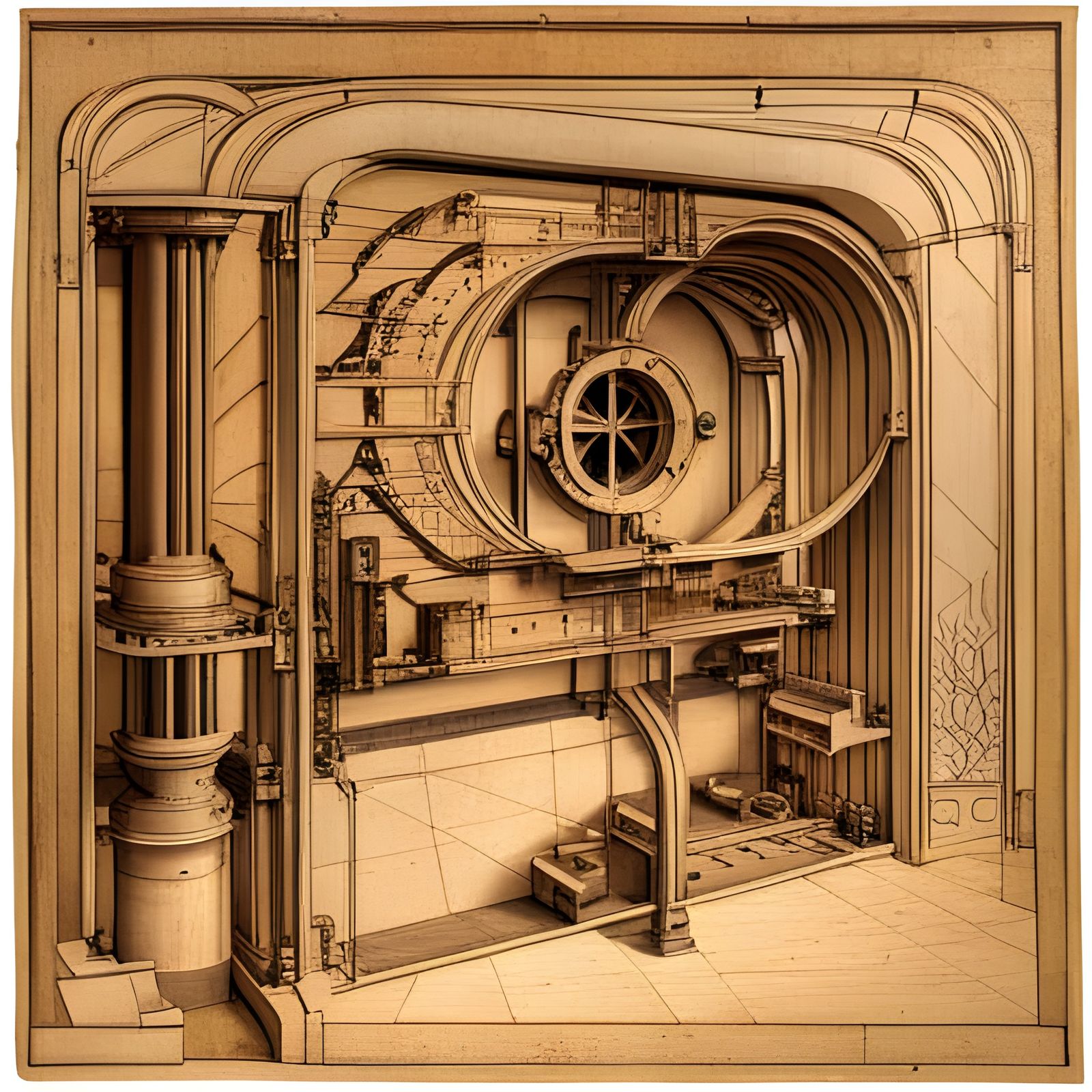 Leonardo da Vinci-Style Mechanical Computer Blueprint