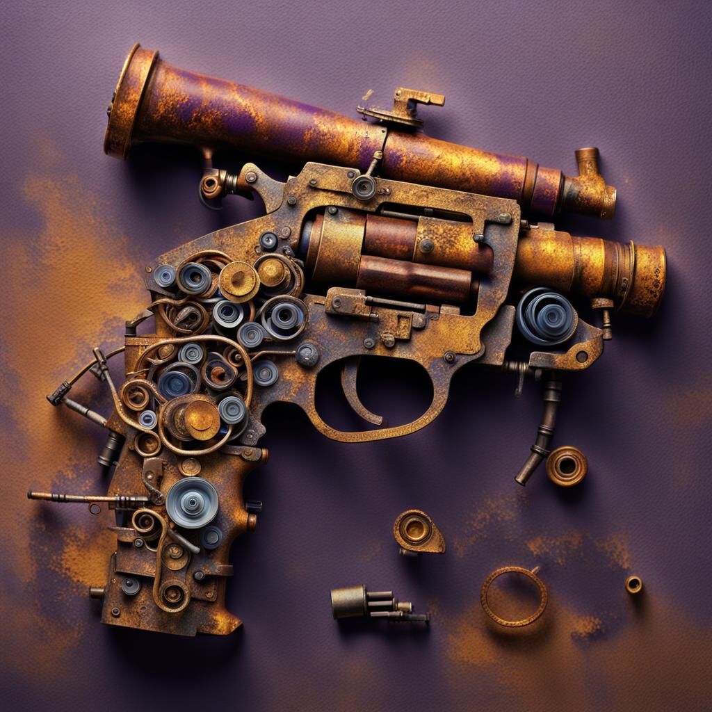 Post-Apocalyptic Handheld Gun in Matte Painting Style