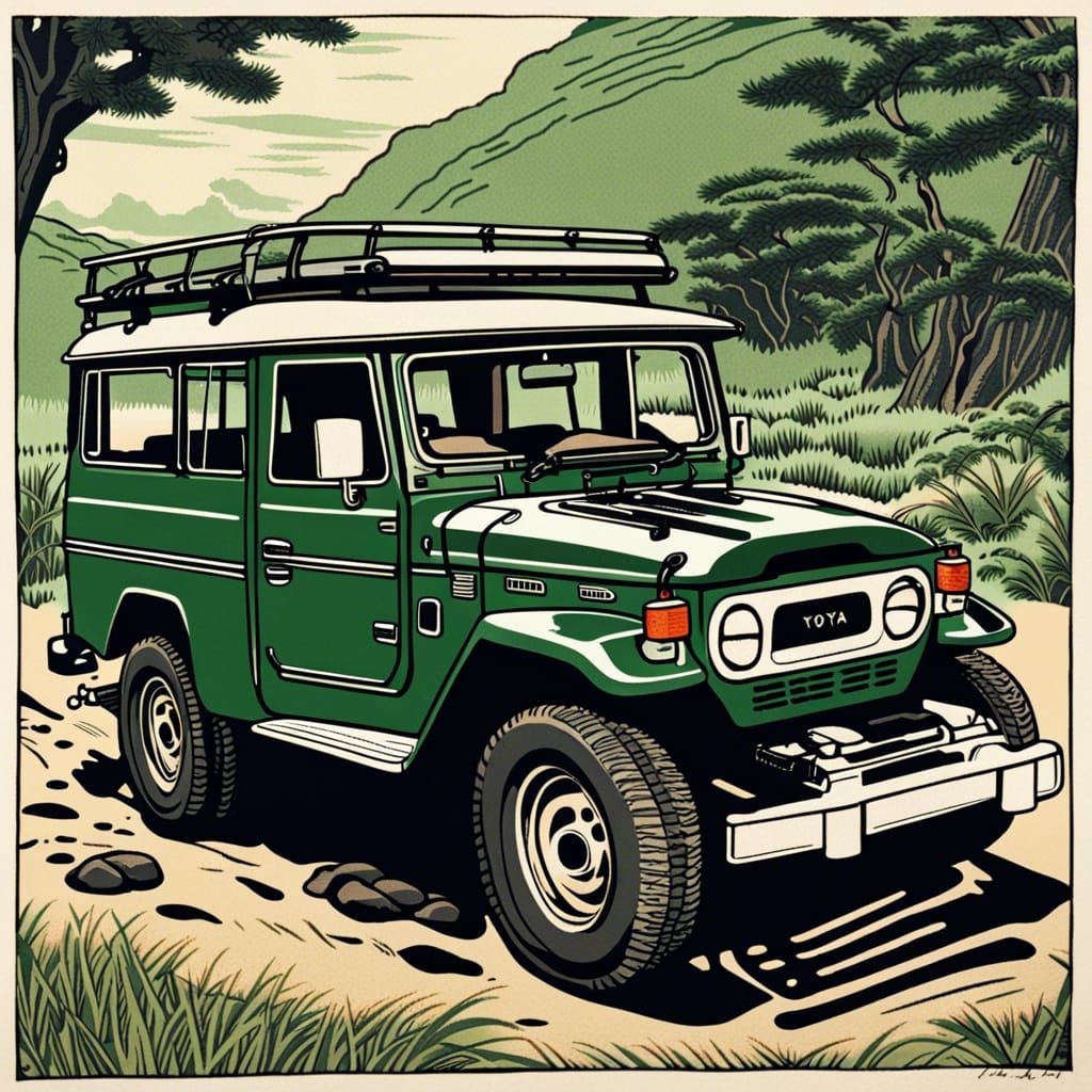 Toyota Land Cruiser Safari, Japanese Woodcut Style