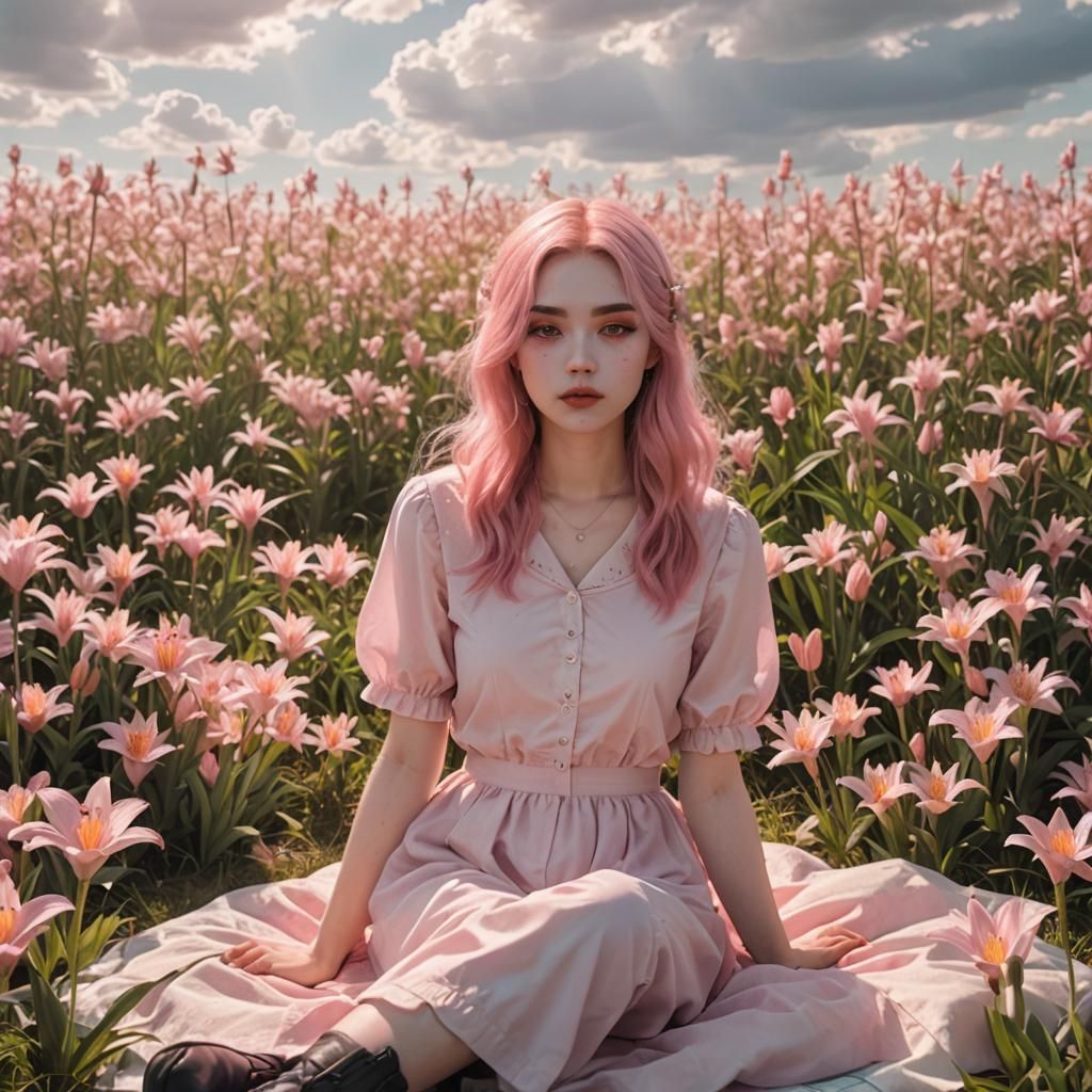 Pastel Goth Picnic in Pink Lily Field