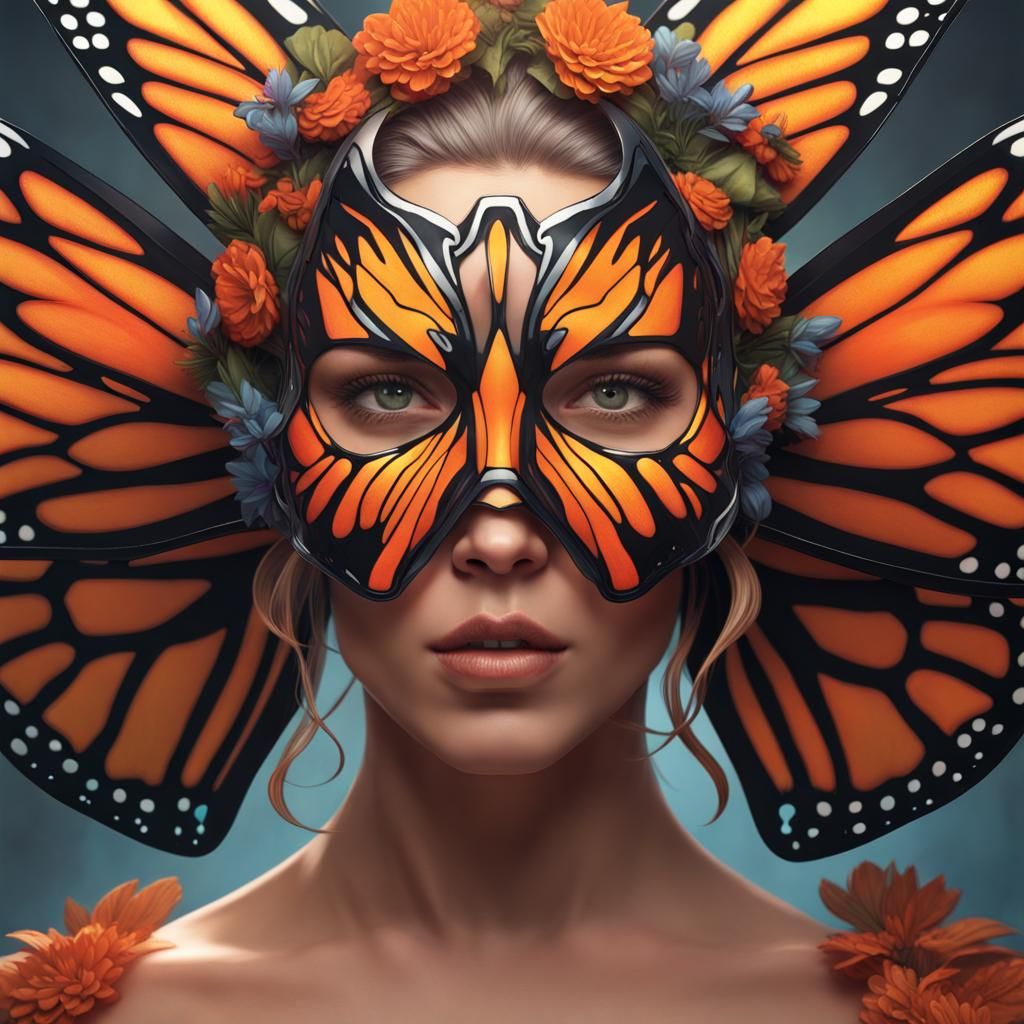 Woman in Butterfly Mask: Hyperdetailed Art Nouveau Portrait