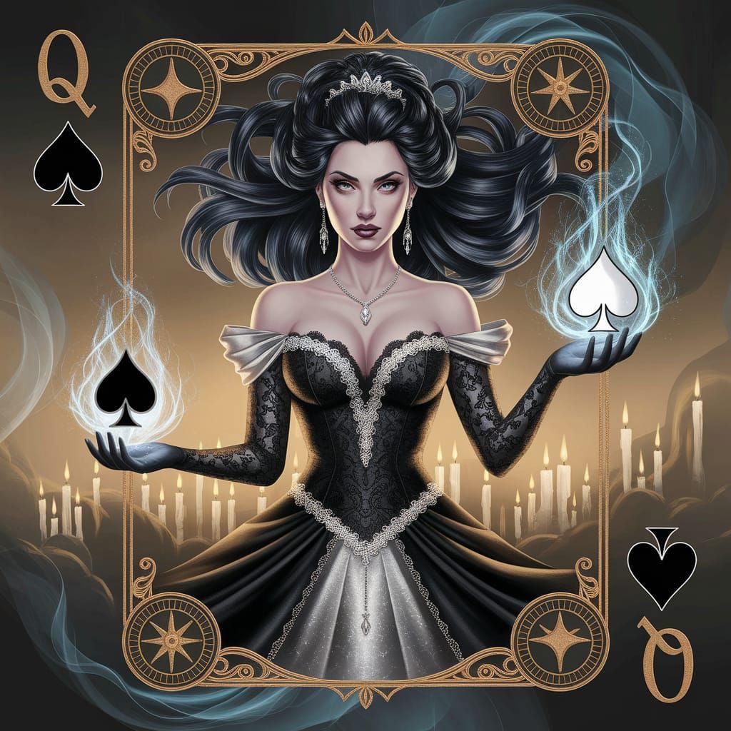 Victorian Queen of Spades Fortune Teller with Crystal Orb