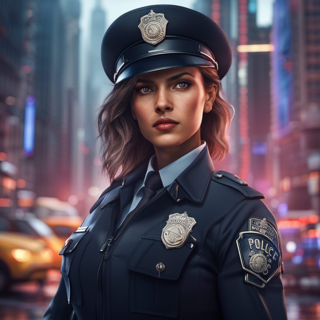Detailed Portrait of a Police Woman in Matte Painting Style