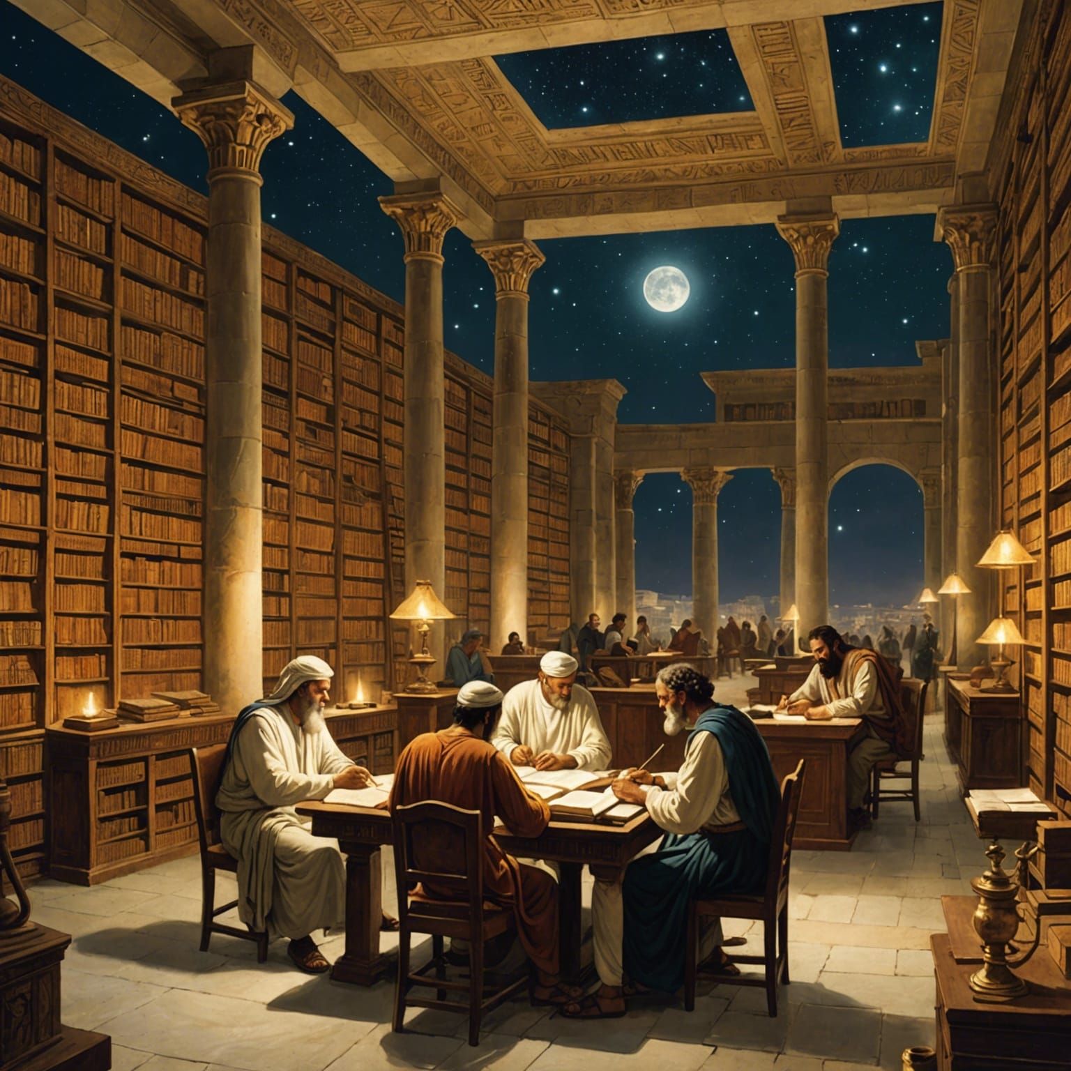 Philosophers Studying in Alexandria's Ancient Library