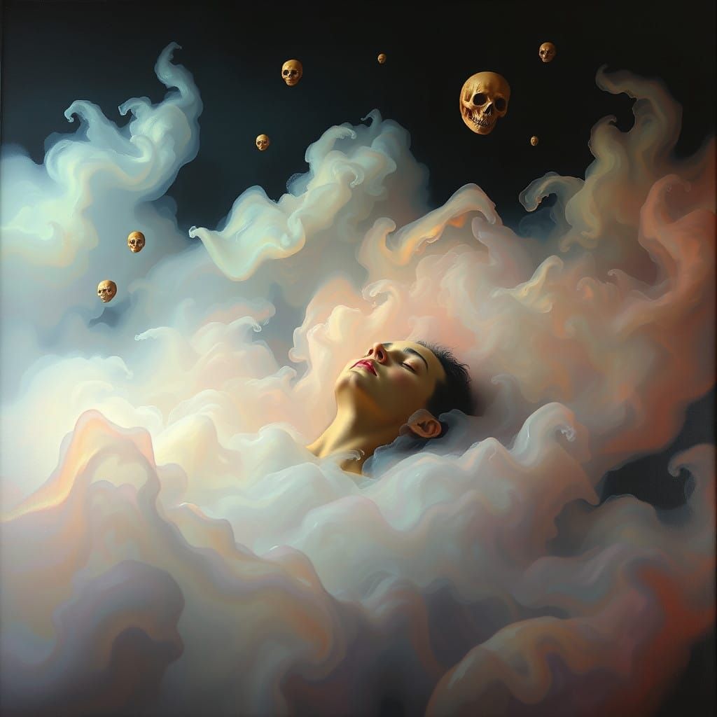 Dreamlike Vortex of Melting Forms and Iridescent Clouds