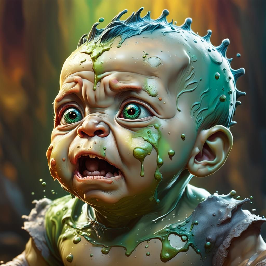 Hyperrealistic Frankenstein Baby in Splash Art Style