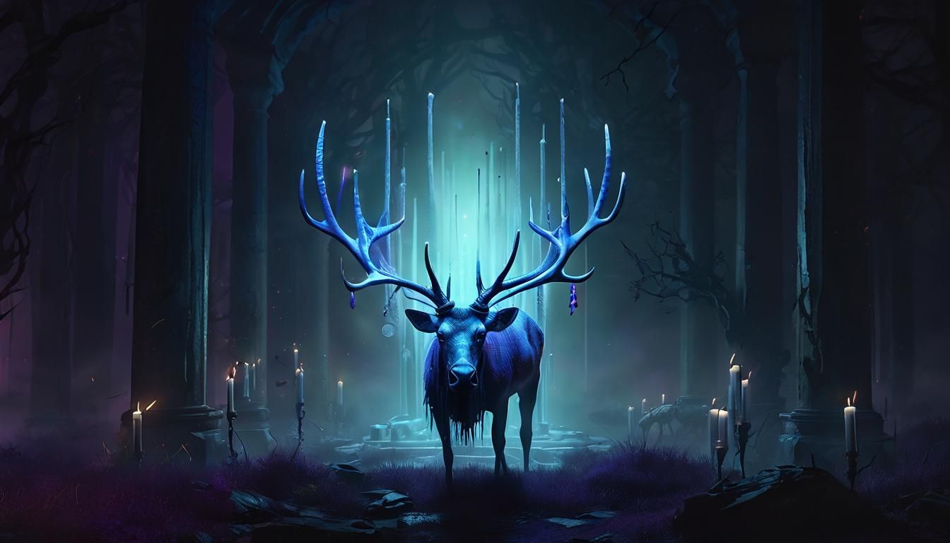 Zombie Elk in Fiber Optic Skin, Surreal Digital Art