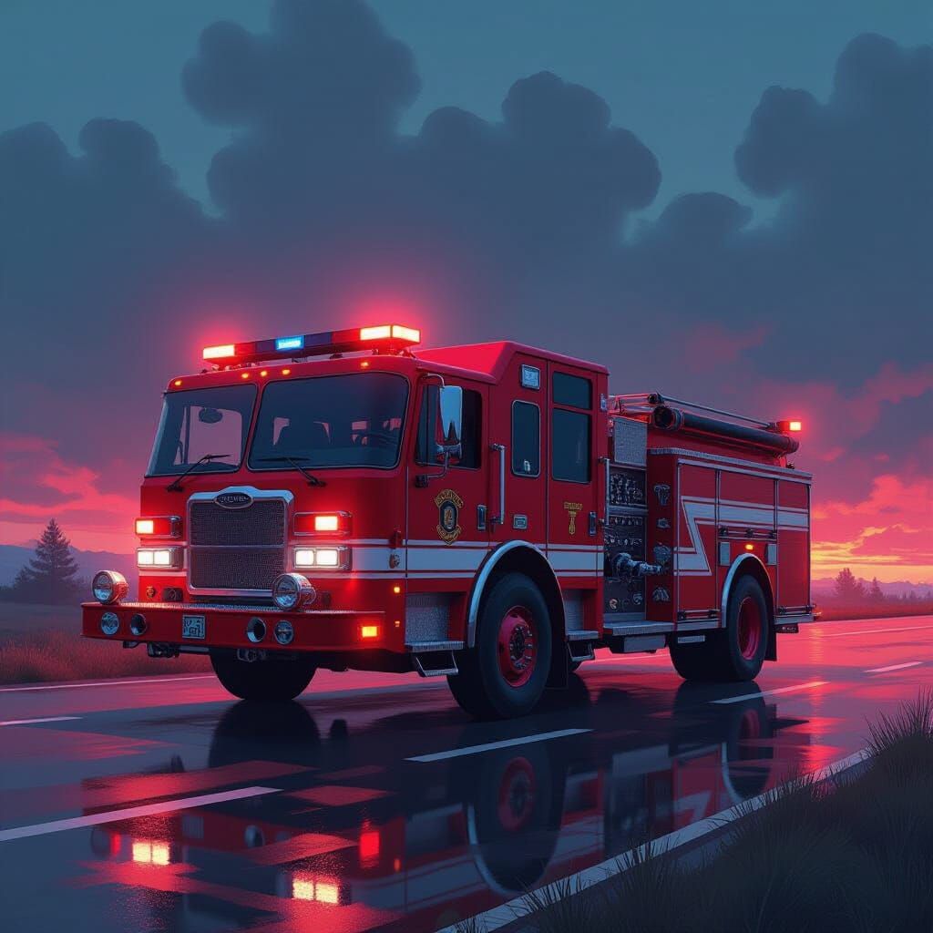 Vibrant Fire Engine Red in Cyberpunk Style