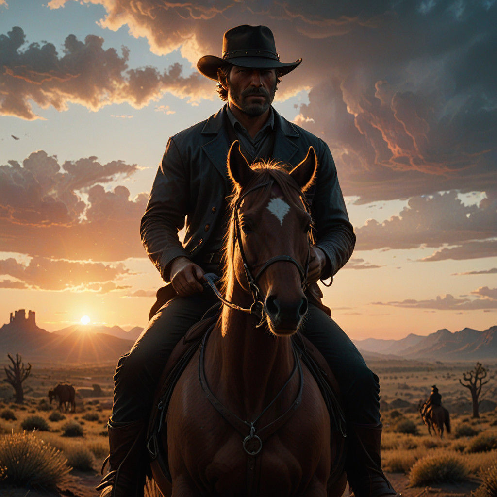 Ethereal Western Sunset: Arthur Morgan Rides into the Astral...