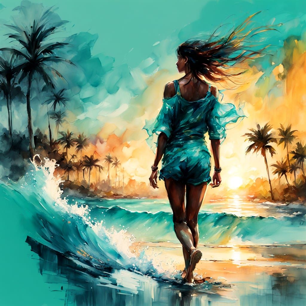 Glowing Turquoise Beach: Hyperrealistic Watercolour Concept ...