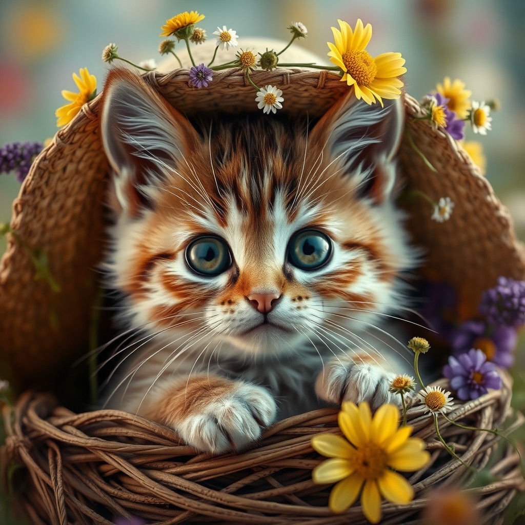 Kitten in Hat: Hyperrealistic Digital Art