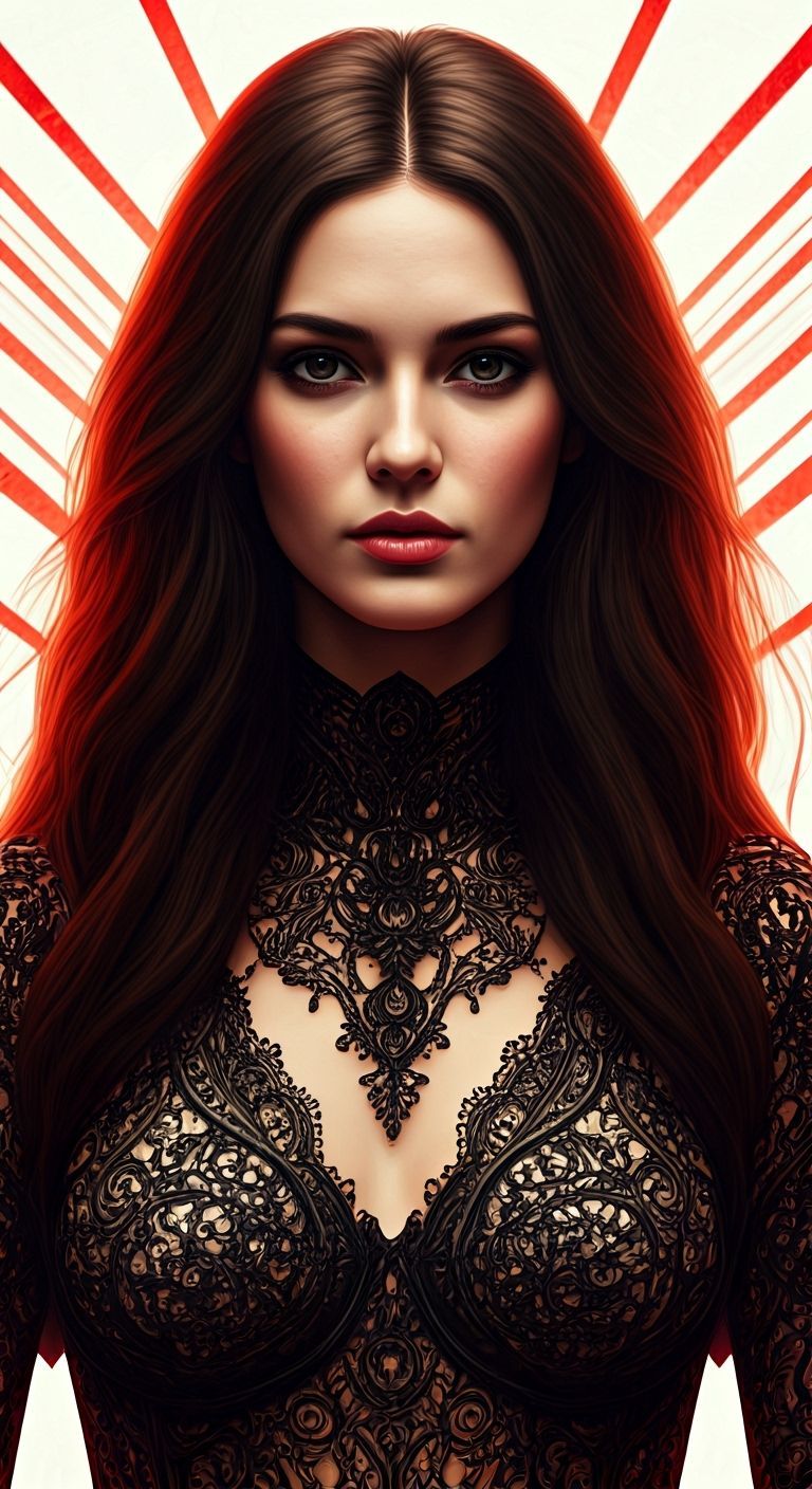 Woman in Lace with Red Lines, Digital Art