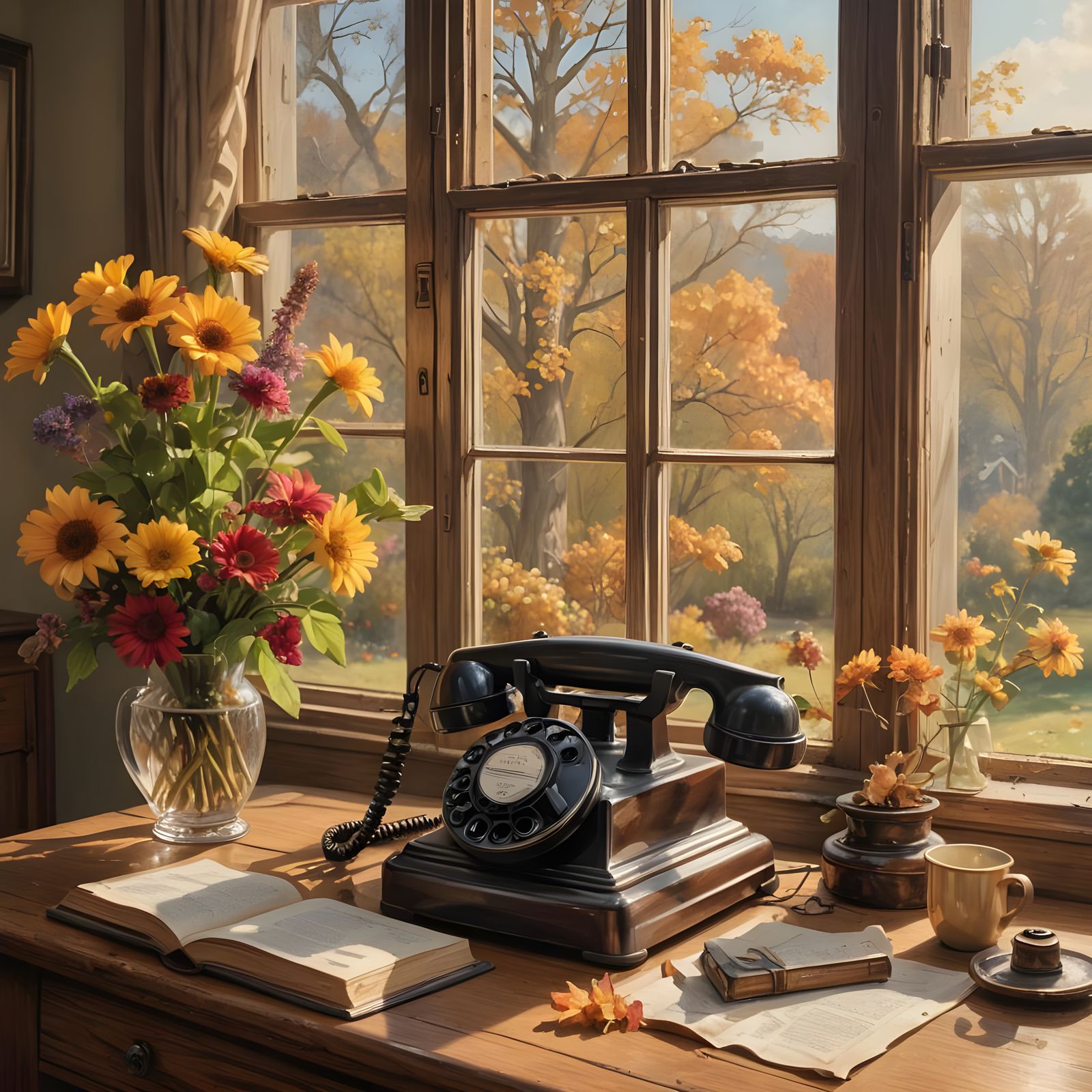 Vintage Phone and Bible in Oil Painting Style