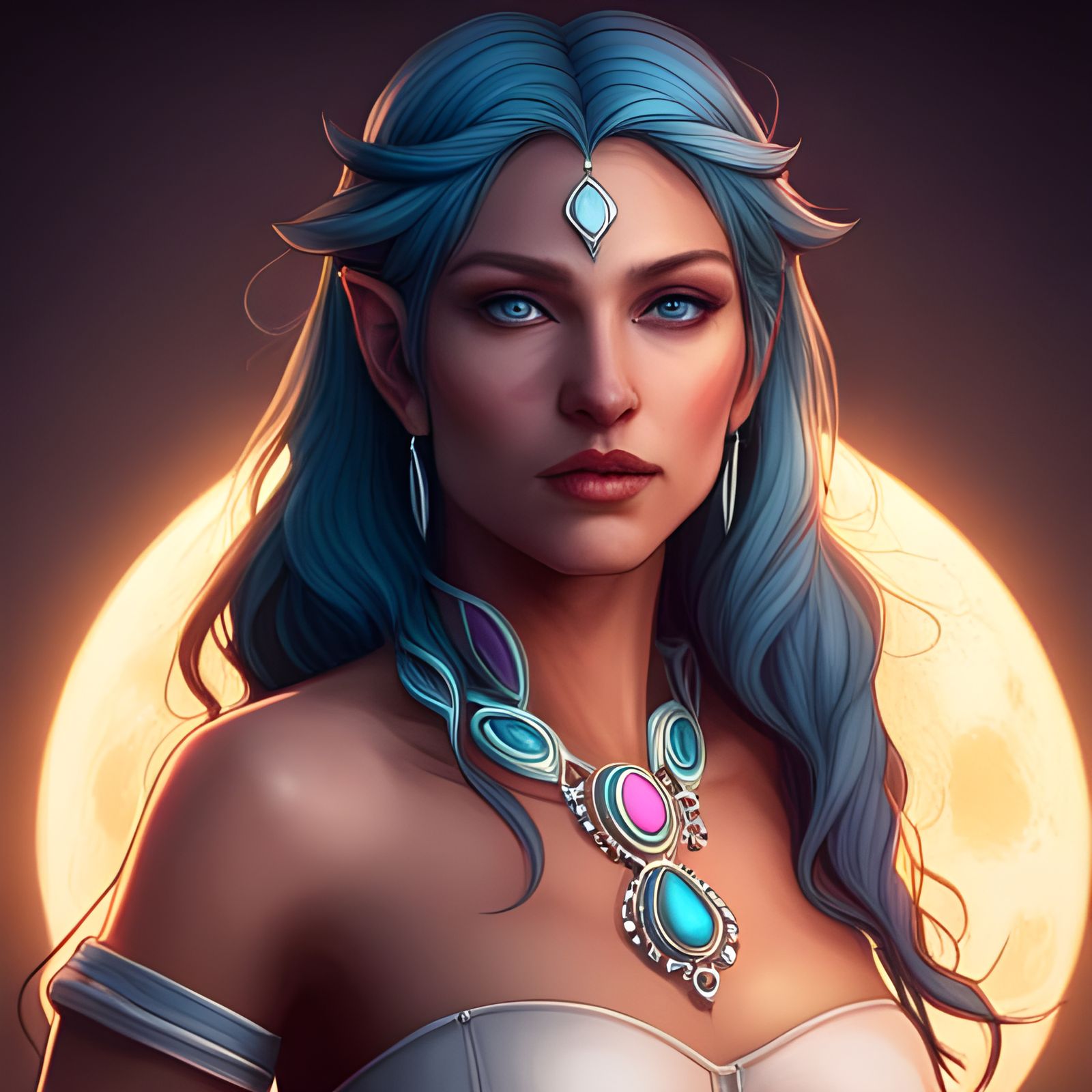 Moon Goddess Portrait in Hyperdetailed Digital Art