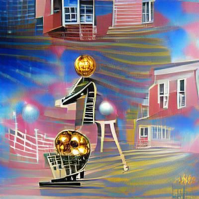 Piano on Stilts in Autumn Street, Lithograph Style