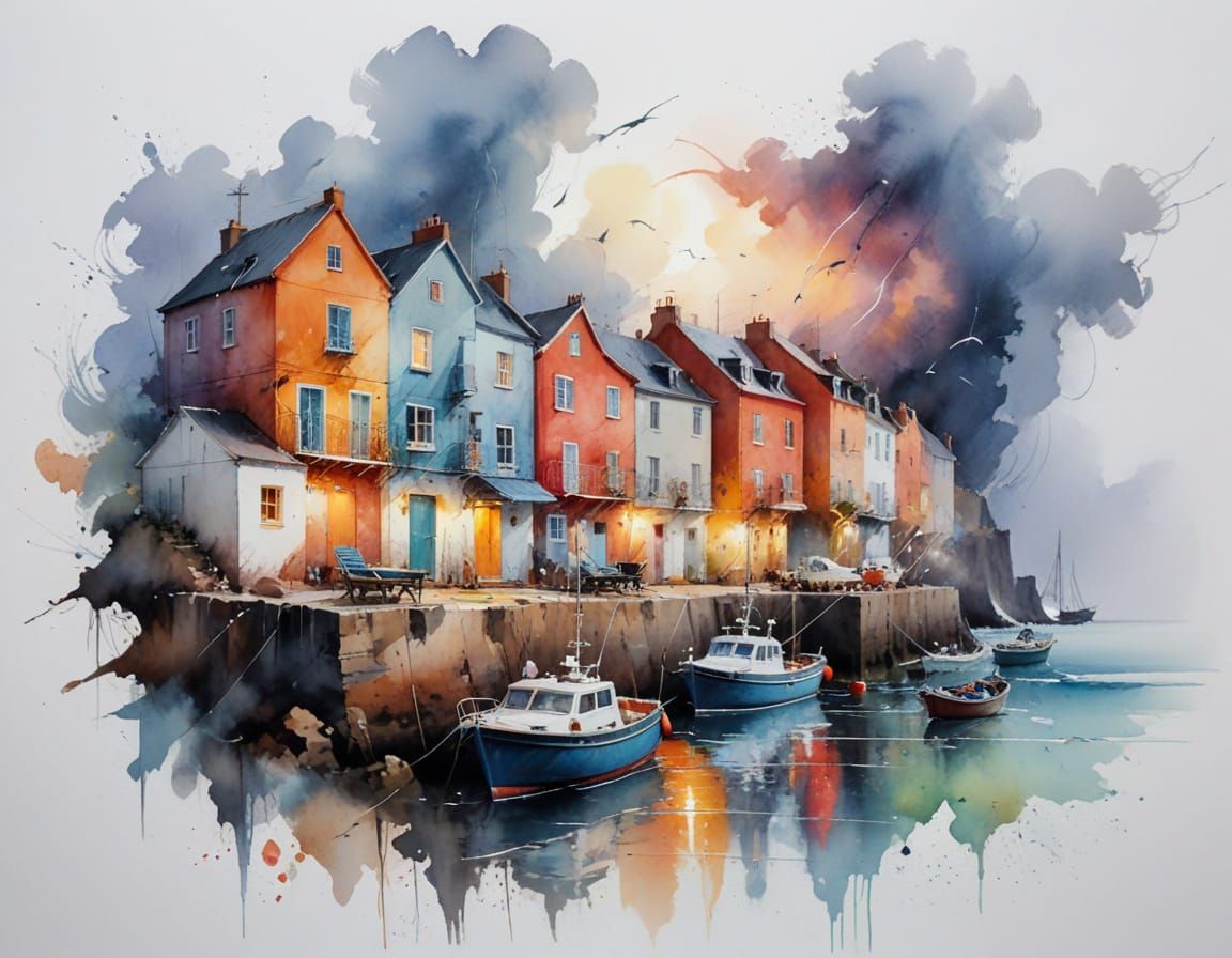 Fishing Village Tempest: Boats, Waves, and Lightning in Wate...