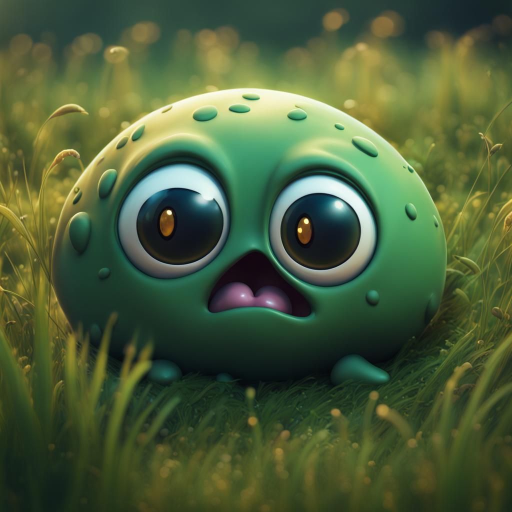 Cute Blob with Big Eyes on Grass